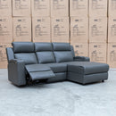 The Xanadu Dual Motor Electric Reclining Chaise Lounge - Storm Leather available to purchase from Warehouse Furniture Clearance at our next sale event.