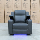 The Xanadu Single Dual Motor Electric Recliner - Storm Leather available to purchase from Warehouse Furniture Clearance at our next sale event.