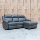 The Xanadu Dual Motor Electric Reclining Chaise Lounge - Storm Leather available to purchase from Warehouse Furniture Clearance at our next sale event.