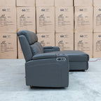 The Xanadu Dual Motor Electric Chaise Lounge - Storm Leather available to purchase from Warehouse Furniture Clearance at our next sale event.