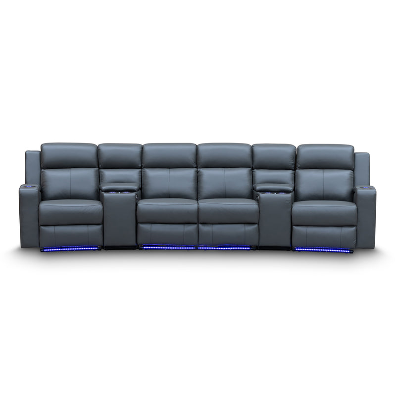 The Xanadu 4 Recliner Dual Motor Electric Theatre Lounge - Storm Leather - Available After 6th November available to purchase from Warehouse Furniture Clearance at our next sale event.