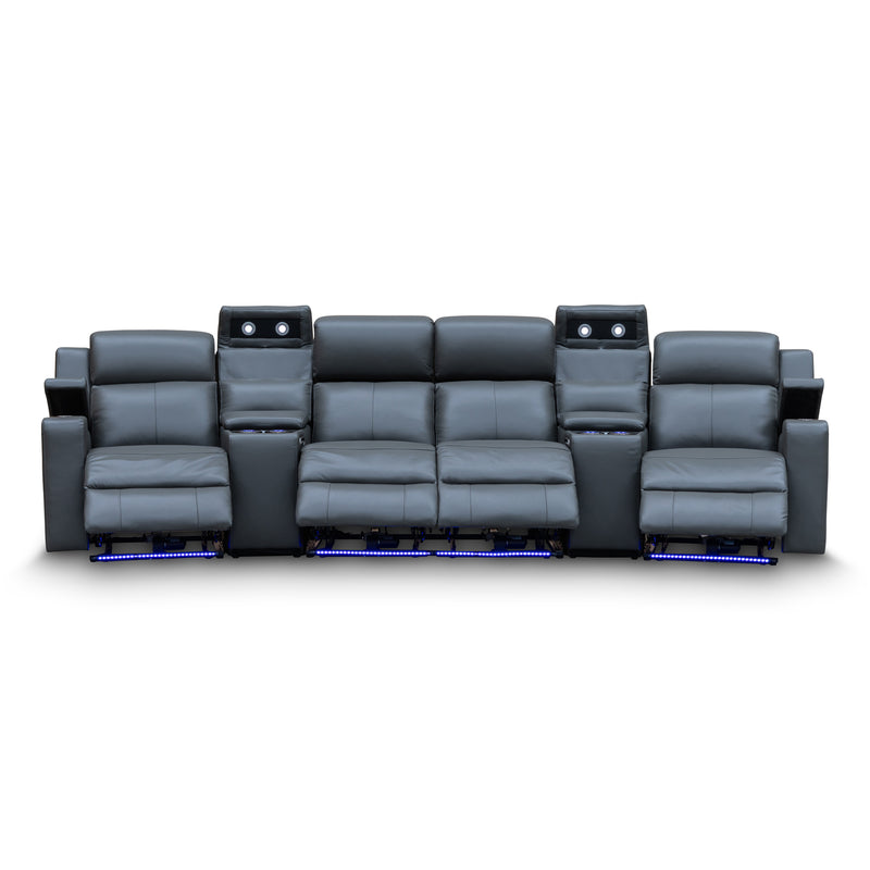 The Xanadu 4 Recliner Dual Motor Electric Theatre Lounge - Storm Leather - Available After 6th November available to purchase from Warehouse Furniture Clearance at our next sale event.