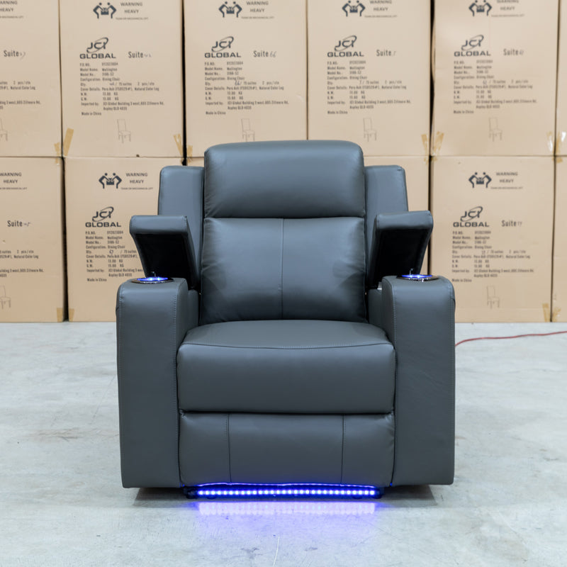The Xanadu Single Dual Motor Electric Recliner - Storm Leather available to purchase from Warehouse Furniture Clearance at our next sale event.