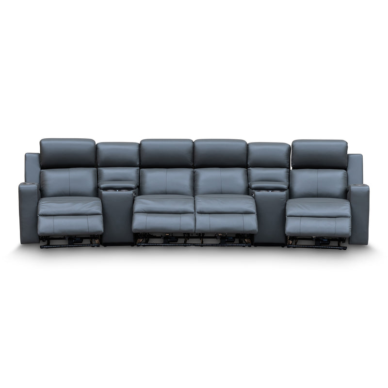 The Xanadu 4 Recliner Dual Motor Electric Theatre Lounge - Storm Leather - Available After 6th November available to purchase from Warehouse Furniture Clearance at our next sale event.