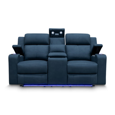 The Xanadu Two Seater Dual Motor Electric Recliner Theatre - Black Rhino Suede available to purchase from Warehouse Furniture Clearance at our next sale event.