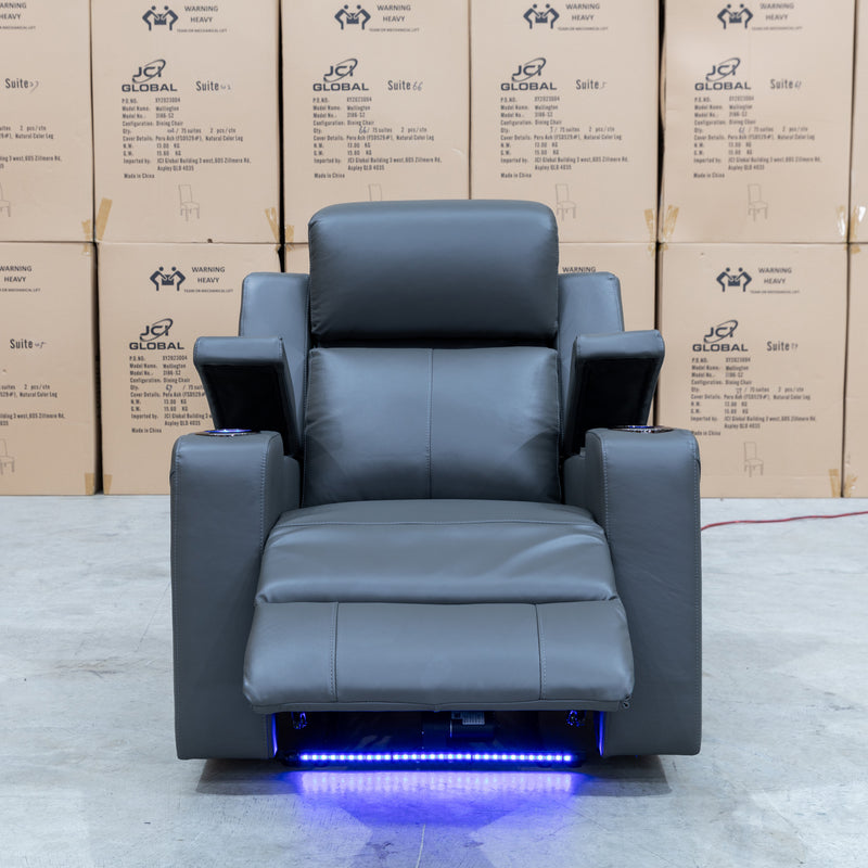 The Xanadu Single Dual Motor Electric Recliner - Storm Leather available to purchase from Warehouse Furniture Clearance at our next sale event.
