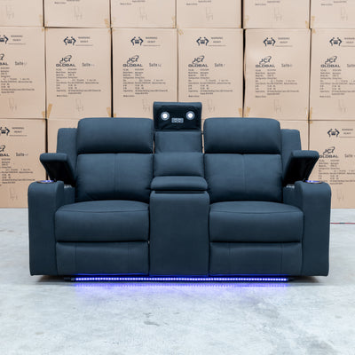 The Xanadu Two Seater Dual Motor Electric Recliner Theatre - Black Rhino Suede available to purchase from Warehouse Furniture Clearance at our next sale event.