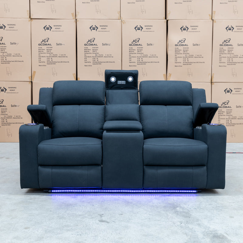 The Xanadu Two Seater Dual Motor Electric Recliner Theatre - Black Rhino Suede available to purchase from Warehouse Furniture Clearance at our next sale event.