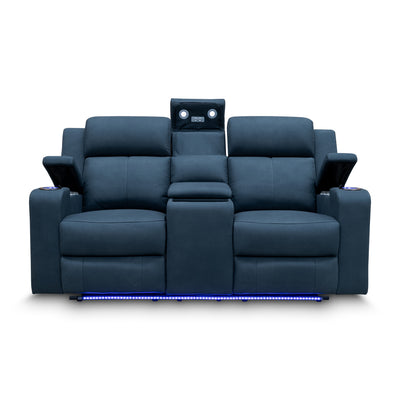 The Xanadu Two Seater Dual Motor Electric Recliner Theatre - Black Rhino Suede available to purchase from Warehouse Furniture Clearance at our next sale event.
