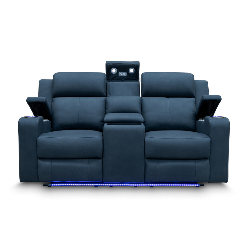 The Xanadu Two Seater Dual Motor Electric Recliner Theatre - Black Rhino Suede available to purchase from Warehouse Furniture Clearance at our next sale event.