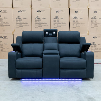 The Xanadu Two Seater Dual Motor Electric Recliner Theatre - Black Rhino Suede available to purchase from Warehouse Furniture Clearance at our next sale event.