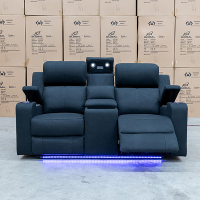 The Xanadu Two Seater Dual Motor Electric Recliner Theatre - Black Rhino Suede available to purchase from Warehouse Furniture Clearance at our next sale event.