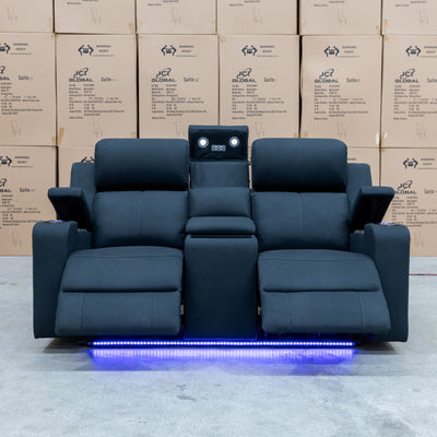 The Xanadu Two Seater Dual Motor Electric Recliner Theatre - Black Rhino Suede available to purchase from Warehouse Furniture Clearance at our next sale event.
