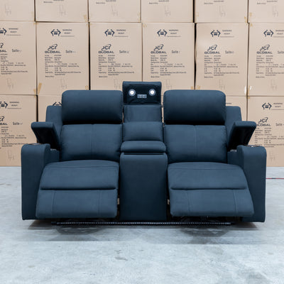 The Xanadu Two Seater Dual Motor Electric Recliner Theatre - Black Rhino Suede available to purchase from Warehouse Furniture Clearance at our next sale event.