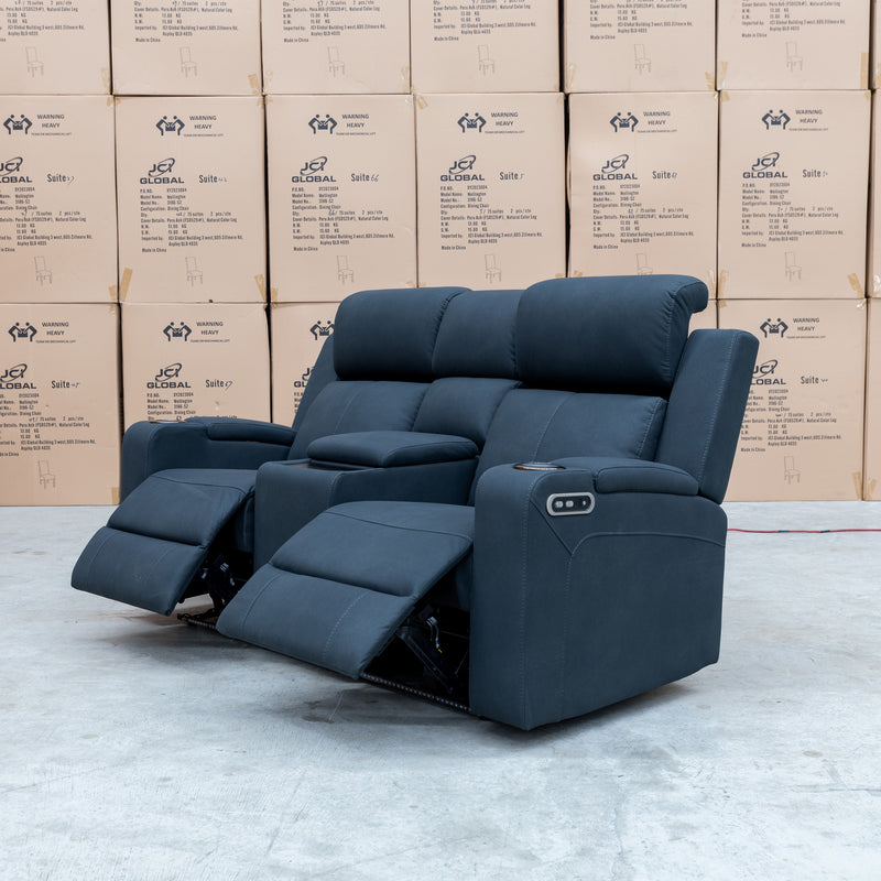 The Xanadu Two Seater Dual Motor Electric Recliner Theatre - Black Rhino Suede available to purchase from Warehouse Furniture Clearance at our next sale event.