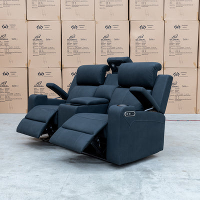The Xanadu Two Seater Dual Motor Electric Recliner Theatre - Black Rhino Suede available to purchase from Warehouse Furniture Clearance at our next sale event.