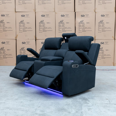 The Xanadu Two Seater Dual Motor Electric Recliner Theatre - Black Rhino Suede available to purchase from Warehouse Furniture Clearance at our next sale event.