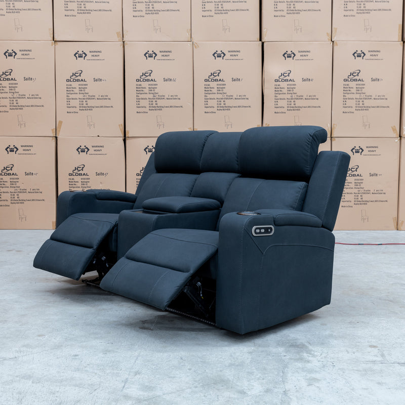 The Xanadu Two Seater Dual Motor Electric Recliner Theatre - Black Rhino Suede available to purchase from Warehouse Furniture Clearance at our next sale event.
