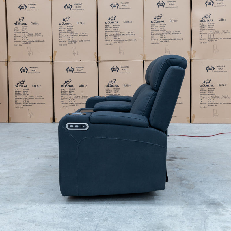 The Xanadu Two Seater Dual Motor Electric Recliner Theatre - Black Rhino Suede available to purchase from Warehouse Furniture Clearance at our next sale event.