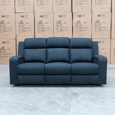 The Xanadu Three Seater Dual Motor Electric Recliner Lounge - Black Rhino Suede available to purchase from Warehouse Furniture Clearance at our next sale event.
