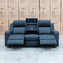 The Xanadu Three Seater Dual Motor Electric Recliner Lounge - Black Rhino Suede available to purchase from Warehouse Furniture Clearance at our next sale event.