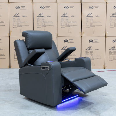 The Xanadu Single Dual Motor Electric Recliner - Storm Leather available to purchase from Warehouse Furniture Clearance at our next sale event.