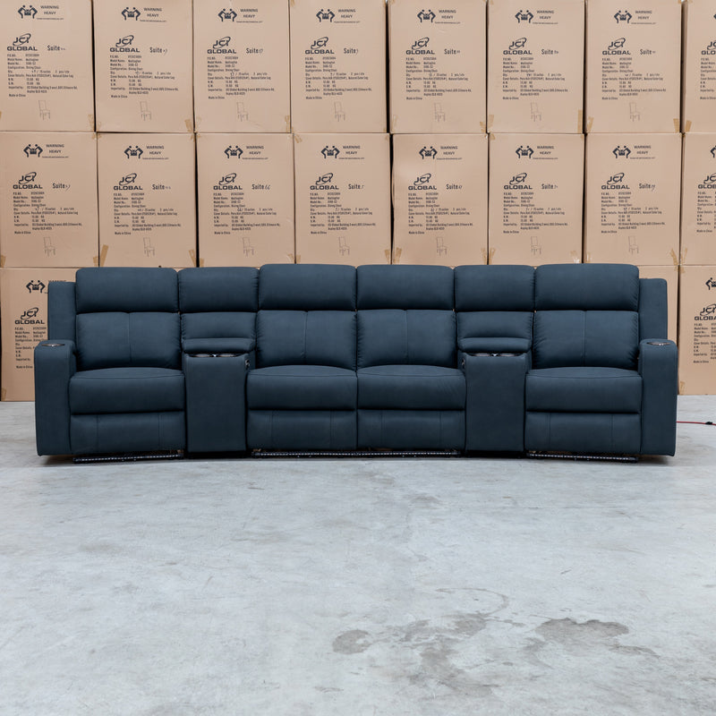 The Xanadu 4 Recliner Dual Motor Electric Theatre Lounge - Black Rhino Suede - Available After 15th November available to purchase from Warehouse Furniture Clearance at our next sale event.