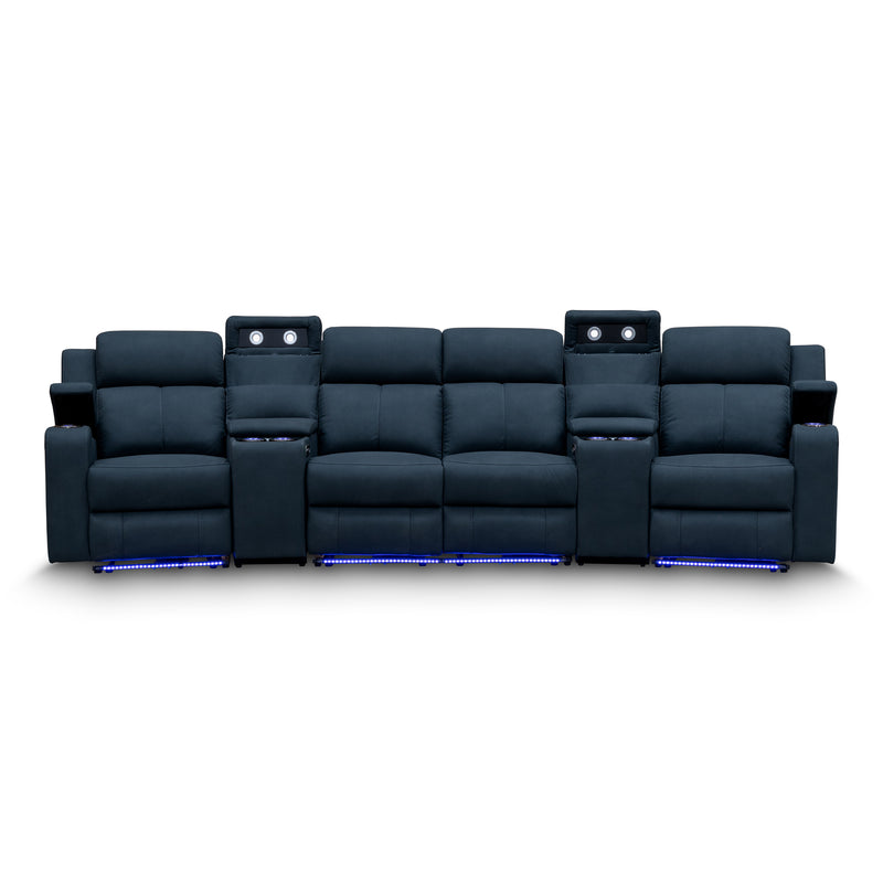 The Xanadu 4 Recliner Dual Motor Electric Theatre Lounge - Black Rhino Suede available to purchase from Warehouse Furniture Clearance at our next sale event.