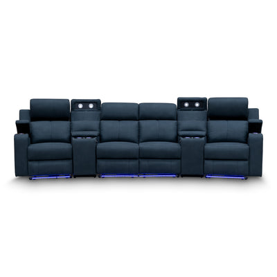 The Xanadu 4 Recliner Dual Motor Electric Theatre Lounge - Black Rhino Suede - Available After 15th November available to purchase from Warehouse Furniture Clearance at our next sale event.