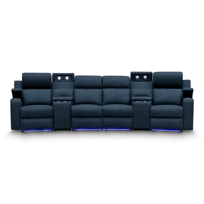 The Xanadu 4 Recliner Dual Motor Electric Theatre Lounge - Black Rhino Suede - Available After 15th November available to purchase from Warehouse Furniture Clearance at our next sale event.