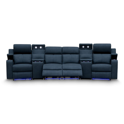The Xanadu 4 Recliner Dual Motor Electric Theatre Lounge - Black Rhino Suede available to purchase from Warehouse Furniture Clearance at our next sale event.