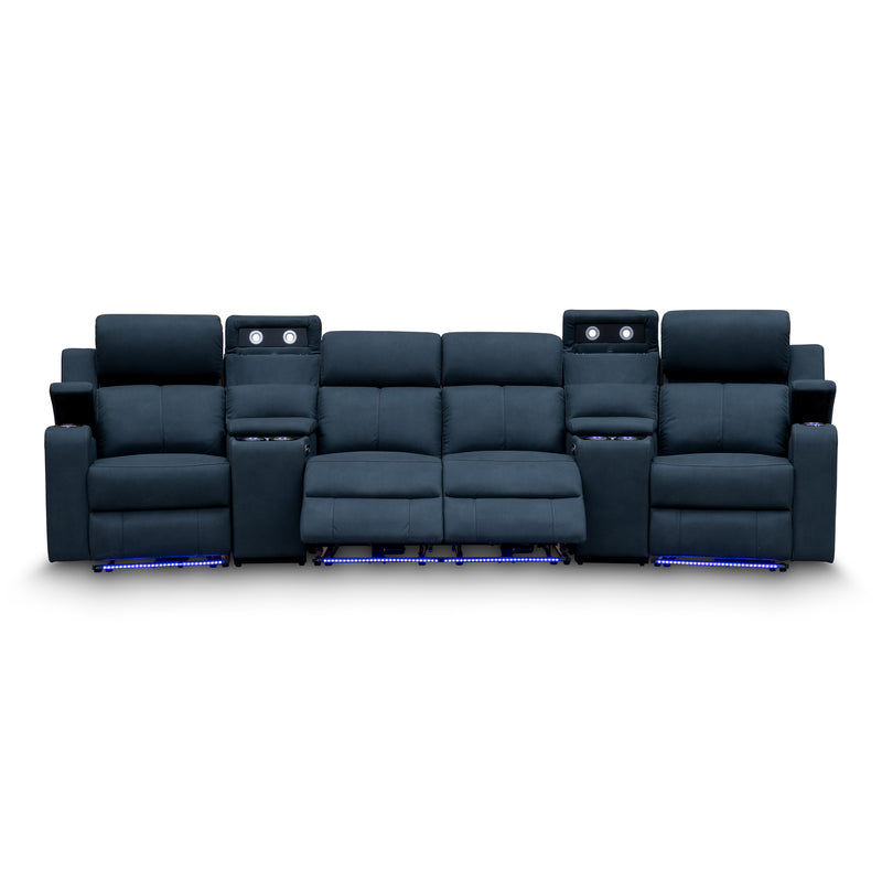 The Xanadu 4 Recliner Dual Motor Electric Theatre Lounge - Black Rhino Suede - Available After 15th November available to purchase from Warehouse Furniture Clearance at our next sale event.