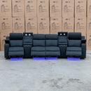The Xanadu 4 Recliner Dual Motor Electric Theatre Lounge - Black Rhino Suede available to purchase from Warehouse Furniture Clearance at our next sale event.