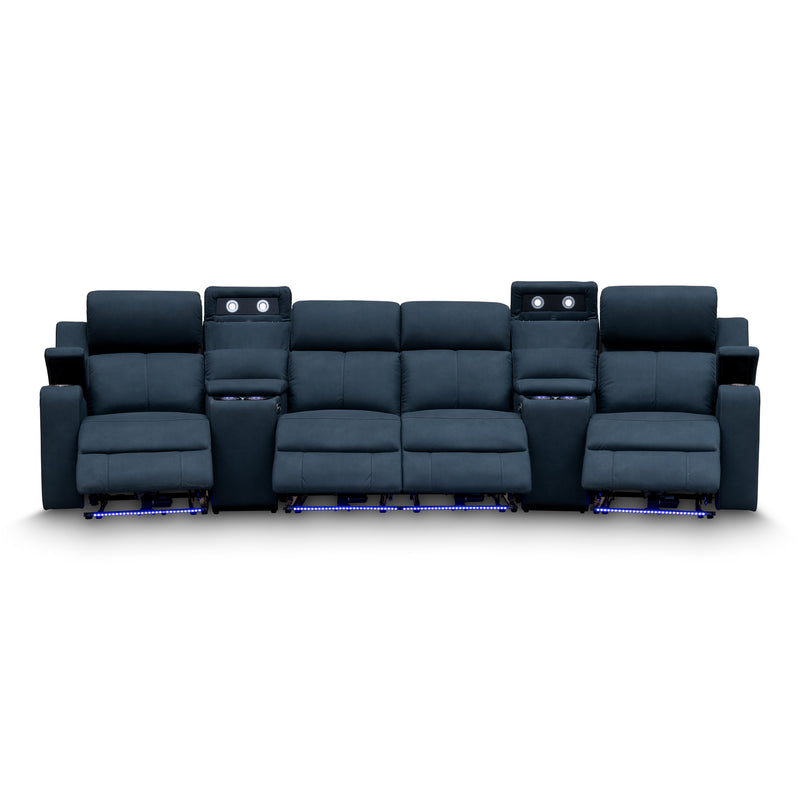 The Xanadu 4 Recliner Dual Motor Electric Theatre Lounge - Black Rhino Suede - Available After 15th November available to purchase from Warehouse Furniture Clearance at our next sale event.