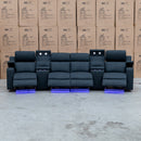 The Xanadu 4 Recliner Dual Motor Electric Theatre Lounge - Black Rhino Suede available to purchase from Warehouse Furniture Clearance at our next sale event.