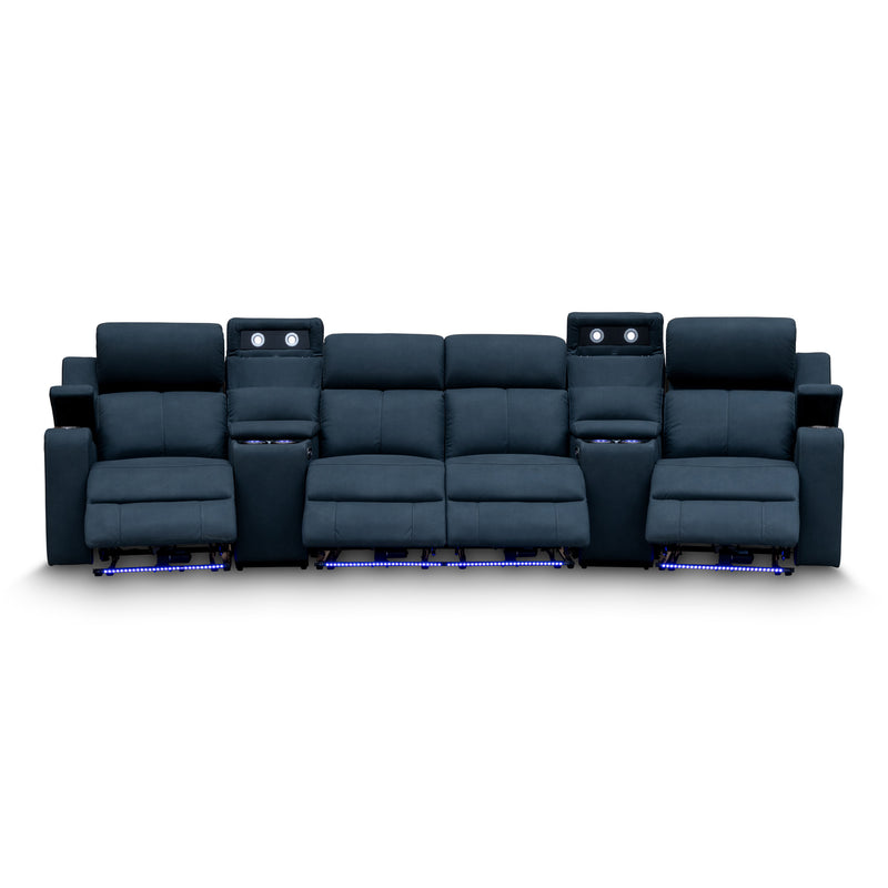 The Xanadu 4 Recliner Dual Motor Electric Theatre Lounge - Black Rhino Suede - Available After 15th November available to purchase from Warehouse Furniture Clearance at our next sale event.