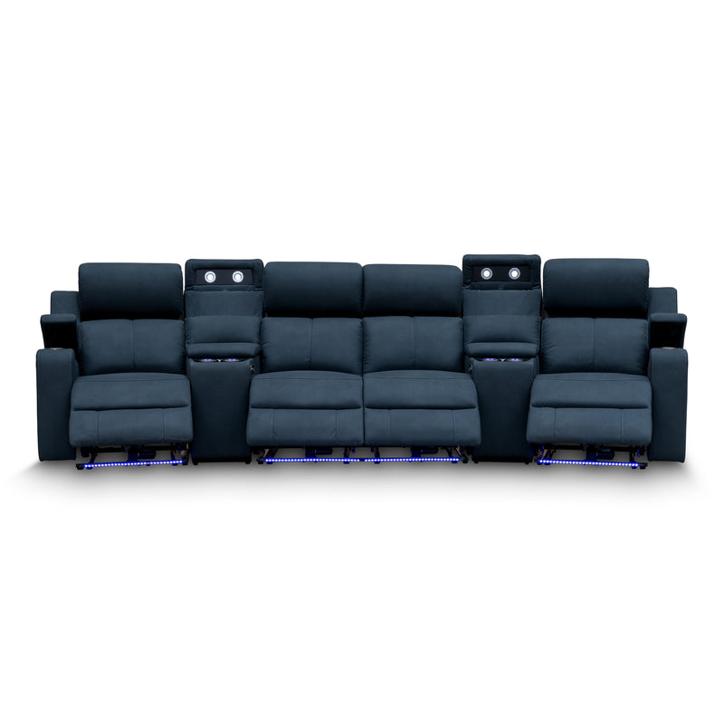 The Xanadu 4 Recliner Dual Motor Electric Theatre Lounge - Black Rhino Suede - Available After 15th November available to purchase from Warehouse Furniture Clearance at our next sale event.