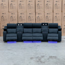 The Xanadu 4 Recliner Dual Motor Electric Theatre Lounge - Black Rhino Suede available to purchase from Warehouse Furniture Clearance at our next sale event.