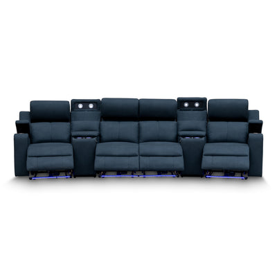 The Xanadu 4 Recliner Dual Motor Electric Theatre Lounge - Black Rhino Suede available to purchase from Warehouse Furniture Clearance at our next sale event.