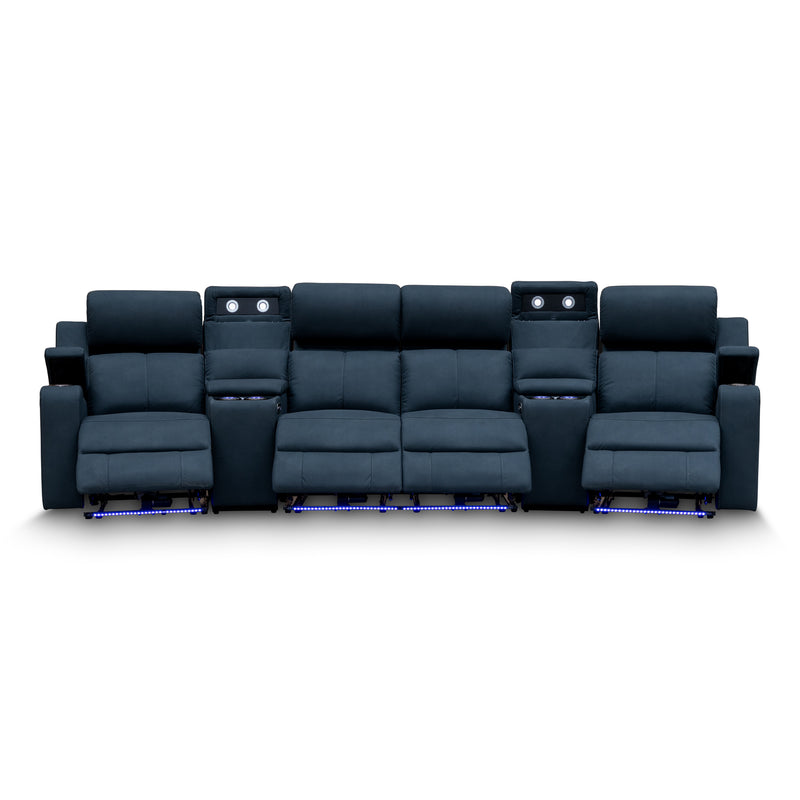The Xanadu 4 Recliner Dual Motor Electric Theatre Lounge - Black Rhino Suede available to purchase from Warehouse Furniture Clearance at our next sale event.