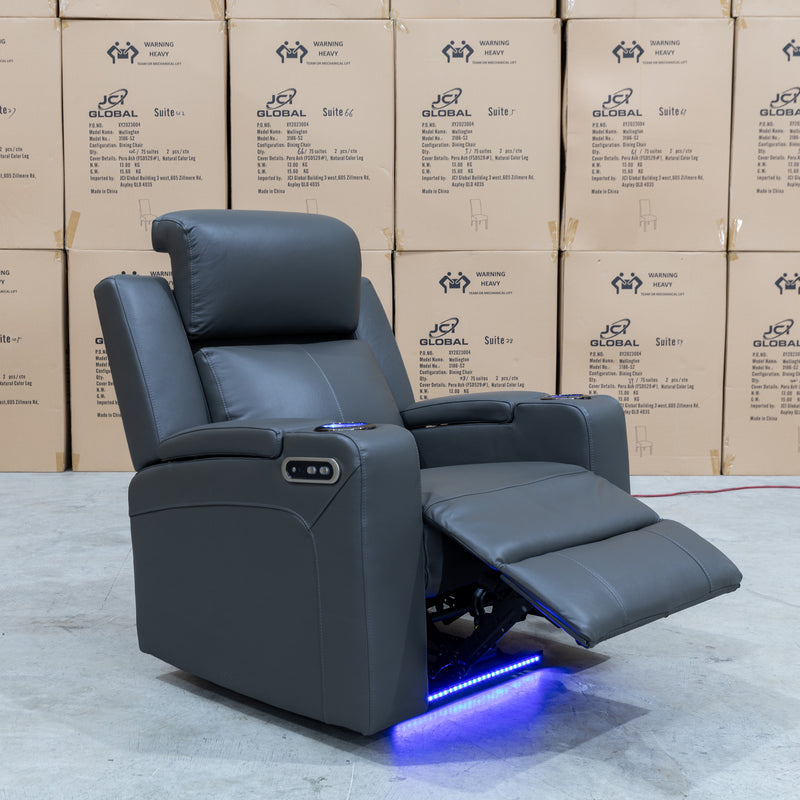 The Xanadu Single Dual Motor Electric Recliner - Storm Leather available to purchase from Warehouse Furniture Clearance at our next sale event.