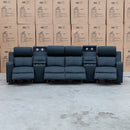 The Xanadu 4 Recliner Dual Motor Electric Theatre Lounge - Black Rhino Suede available to purchase from Warehouse Furniture Clearance at our next sale event.