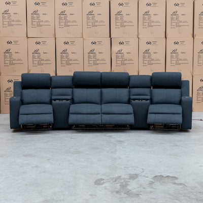 The Xanadu 4 Recliner Dual Motor Electric Theatre Lounge - Black Rhino Suede available to purchase from Warehouse Furniture Clearance at our next sale event.