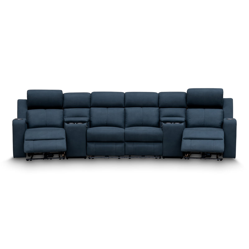 The Xanadu 4 Recliner Dual Motor Electric Theatre Lounge - Black Rhino Suede - Available After 15th November available to purchase from Warehouse Furniture Clearance at our next sale event.