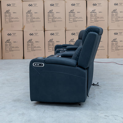 The Xanadu 4 Recliner Dual Motor Electric Theatre Lounge - Black Rhino Suede available to purchase from Warehouse Furniture Clearance at our next sale event.