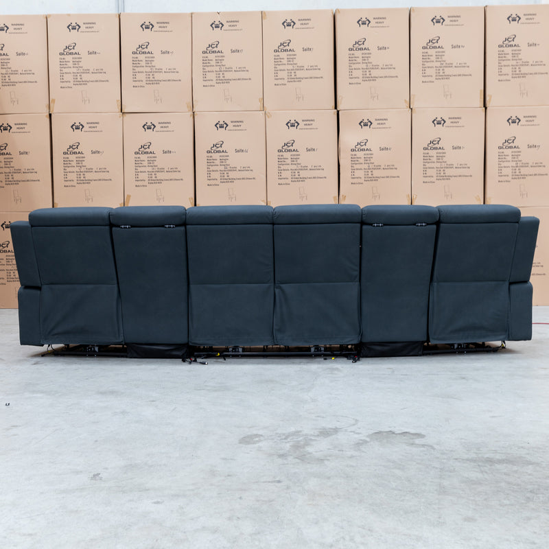 The Xanadu 4 Recliner Dual Motor Electric Theatre Lounge - Black Rhino Suede available to purchase from Warehouse Furniture Clearance at our next sale event.