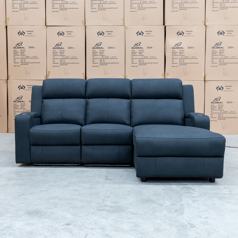 The Xanadu Dual Motor Electric Chaise Lounge - Black Rhino Suede available to purchase from Warehouse Furniture Clearance at our next sale event.