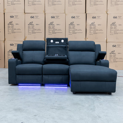 The Xanadu Dual Motor Electric Chaise Lounge - Black Rhino Suede available to purchase from Warehouse Furniture Clearance at our next sale event.