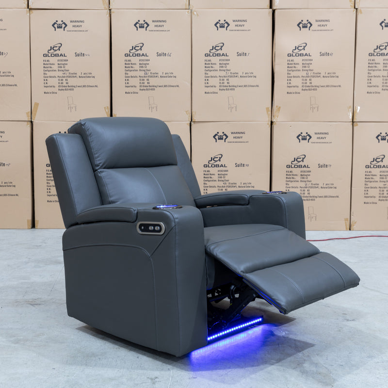 The Xanadu Single Dual Motor Electric Recliner - Storm Leather available to purchase from Warehouse Furniture Clearance at our next sale event.