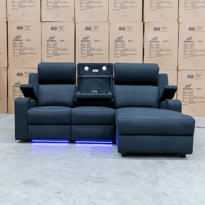 The Xanadu Dual Motor Electric Chaise Lounge - Black Rhino Suede available to purchase from Warehouse Furniture Clearance at our next sale event.